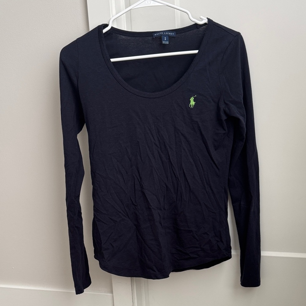 Ralph Lauren Black Long Sleeve Tee with Green Logo